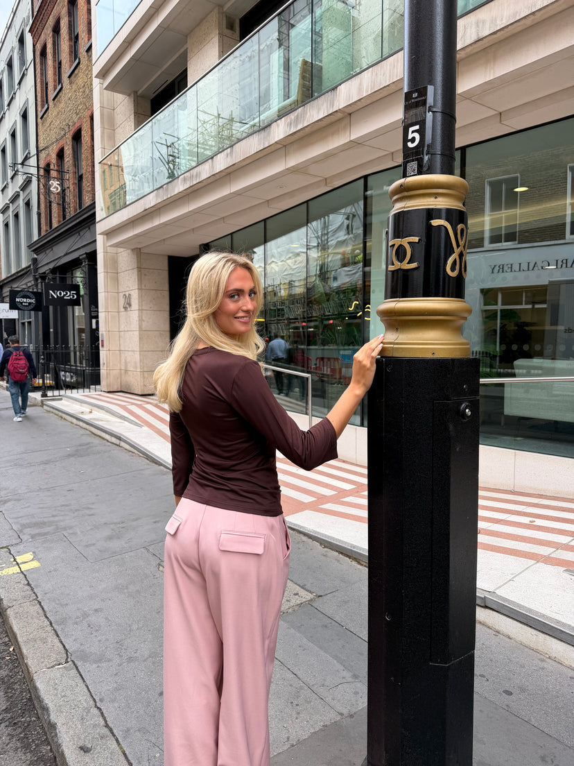 Katinka 3/4 V-neck Top - Dark Brown