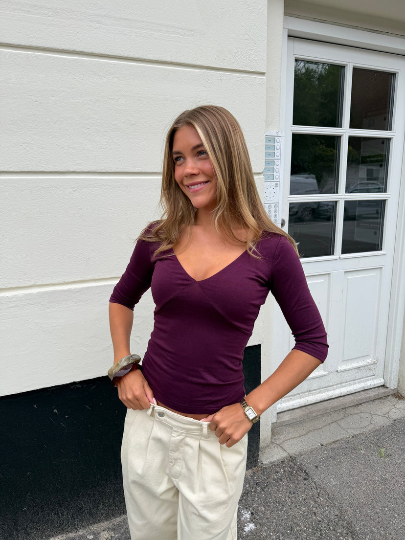 Sia V-neck 3/4 Sleeve Top - Plum