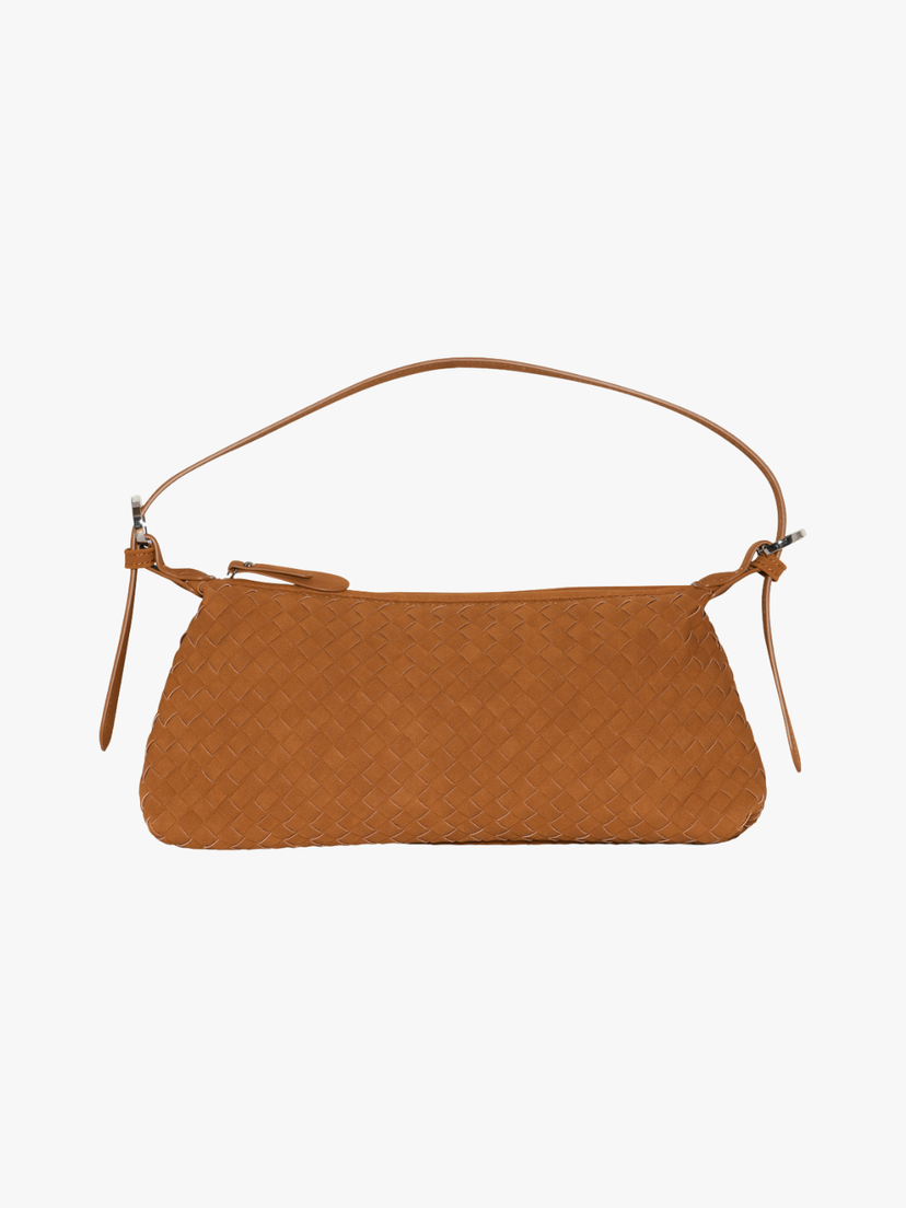 Charlotte Faux Suede Baguette Bag - Cognac Brown