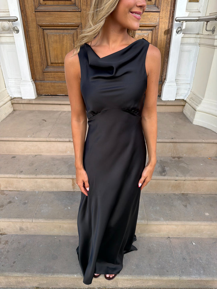 Rosa Waterfall Maxi Dress - Black
