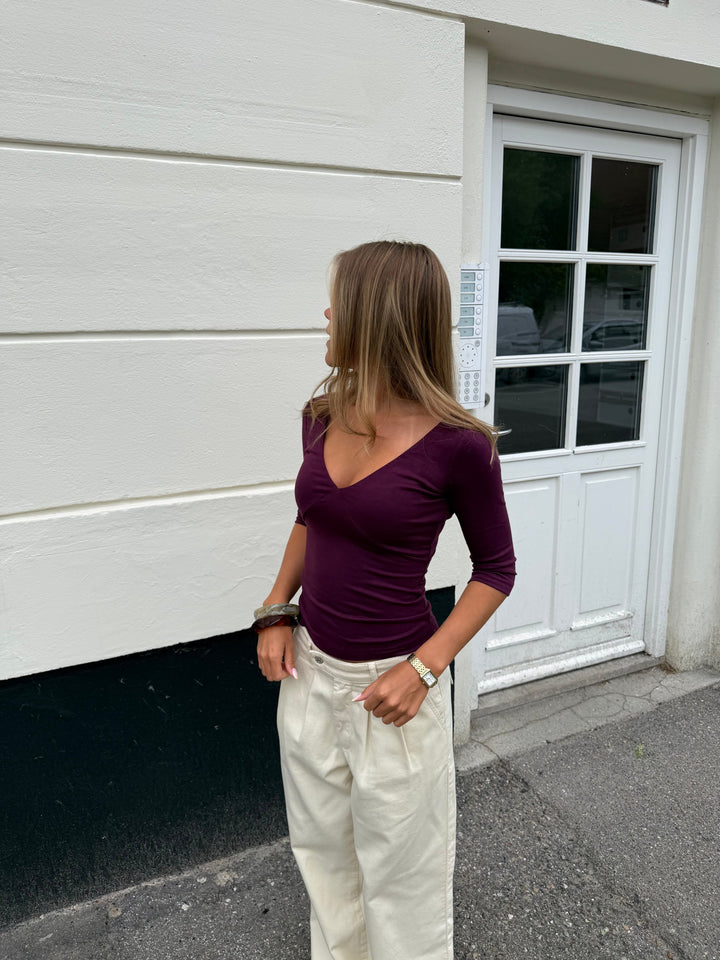 Sia V-neck 3/4 Sleeve Top - Plum
