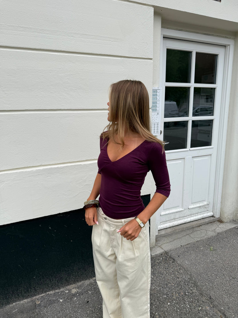 Sia V-neck 3/4 Sleeve Top - Plum