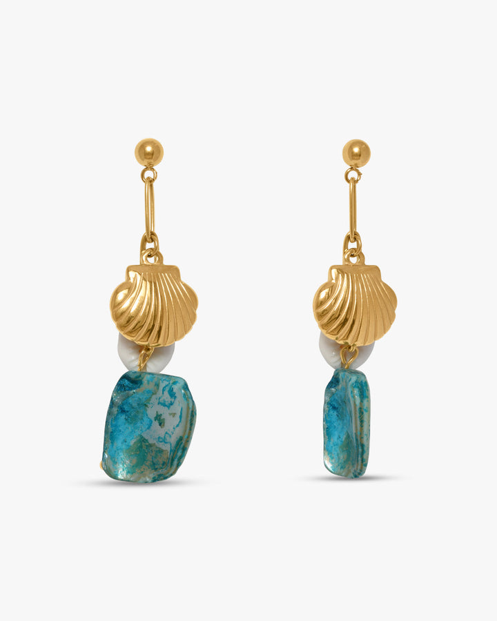 Emily Long Shell Earrings - Blue