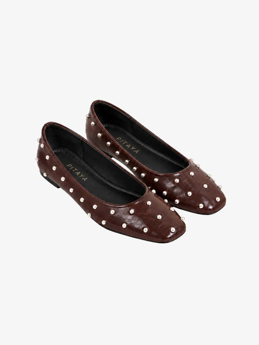 Emma Stud Ballerina - Dark Brown