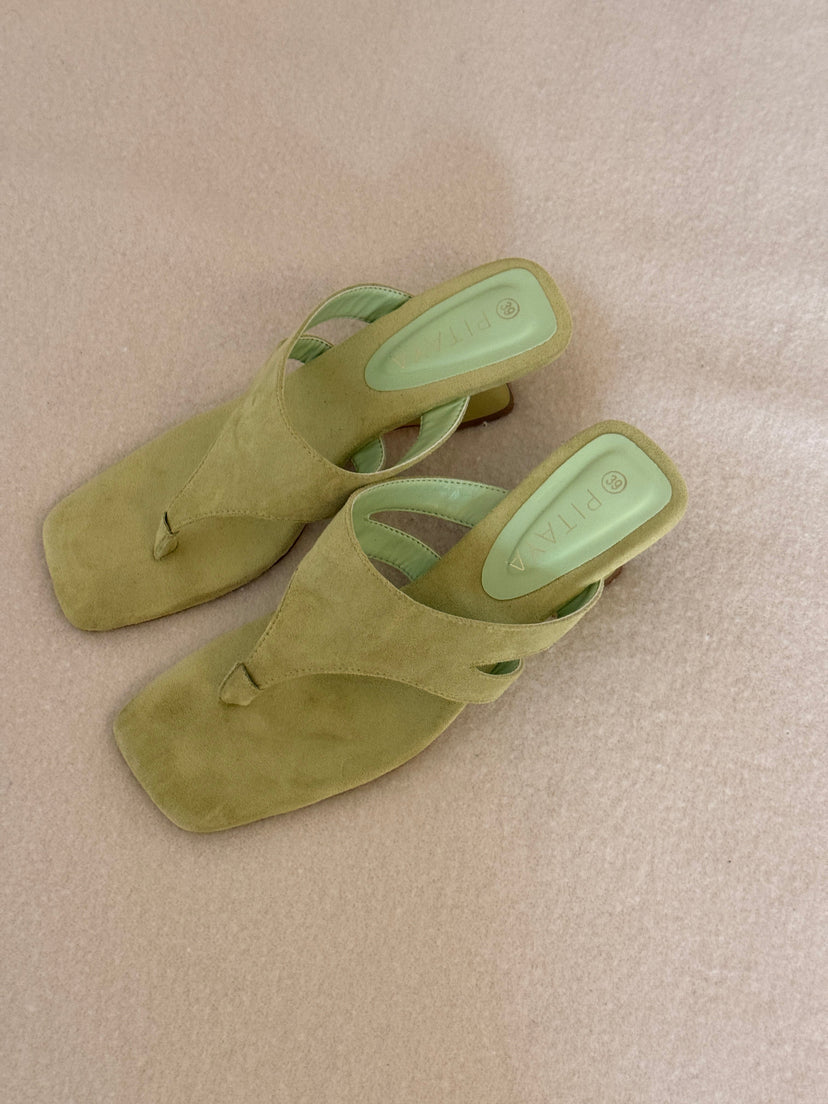 Ditte Plateau Slingback Heels - Faux Suede Matcha