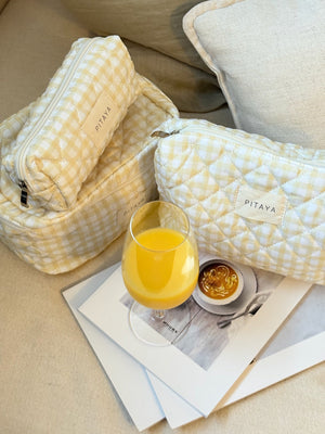 Large Makeup Bag - Yellow Check