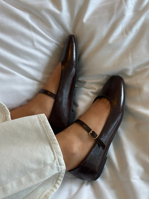 Mary Jane Strap Ballerina - Dark Brown