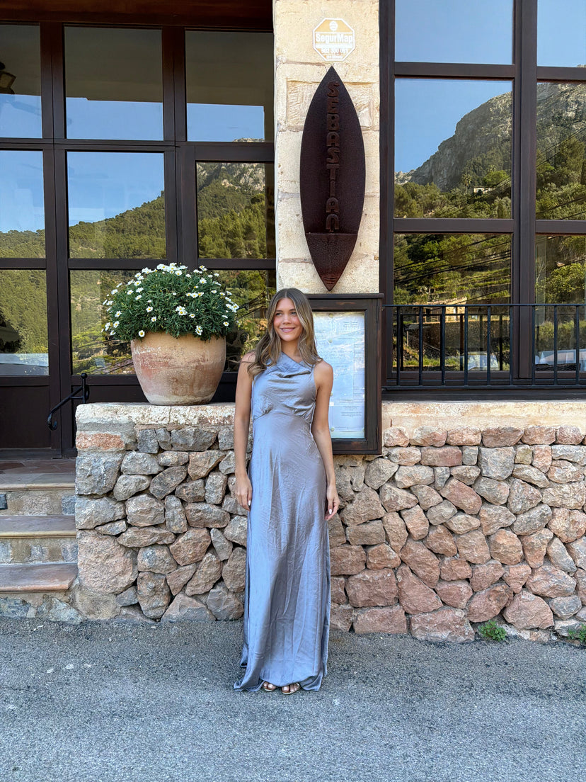 Rosa Waterfall Maxi Dress - Grey
