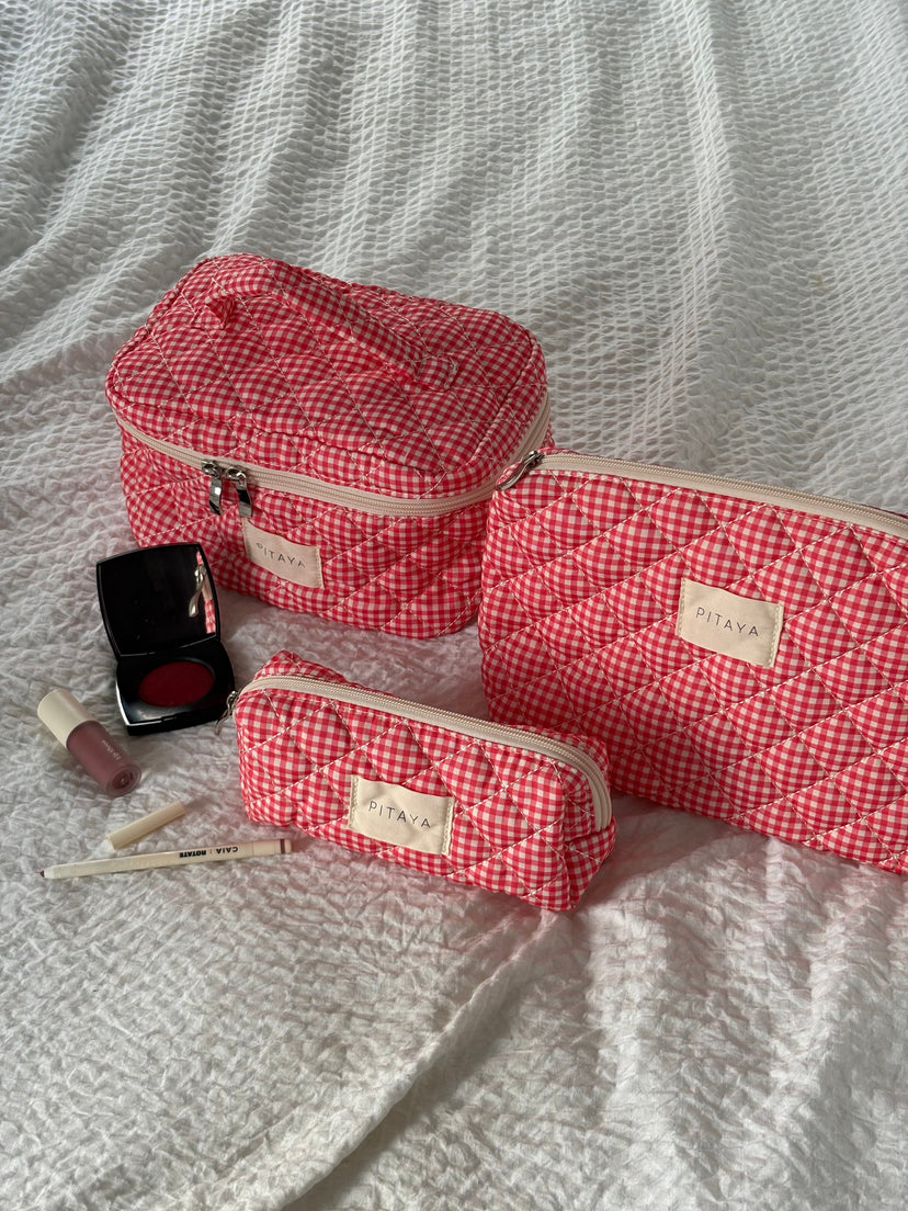 Large Makeup Bag - Red Check
