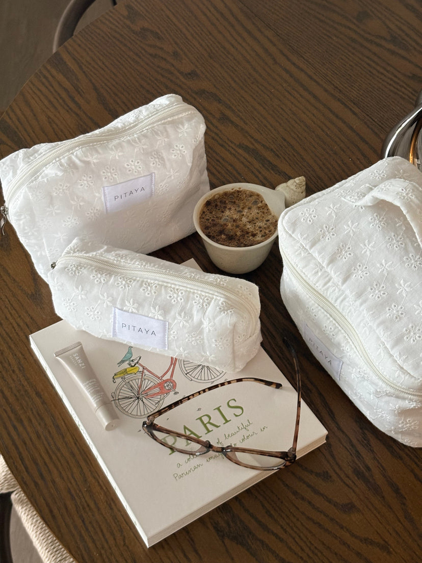 Large Makeup Bag - White Broderie Anglaise