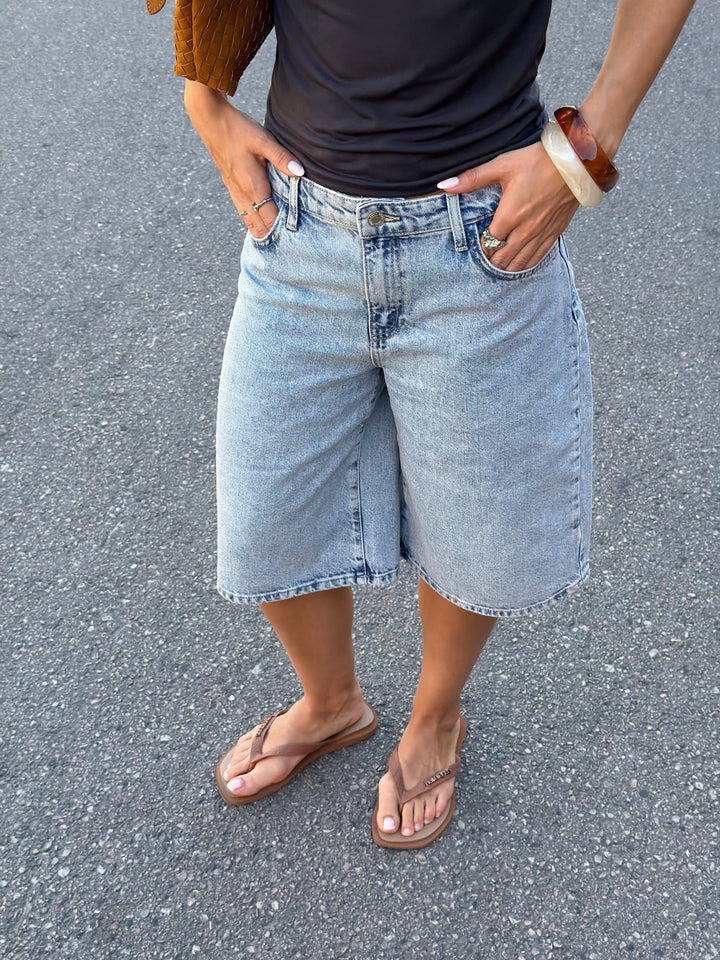 Luna Denim Bermuda Shorts - Light Blue
