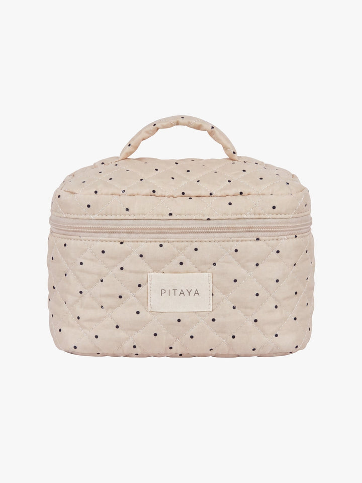 Large Makeup Bag - Beige/Black Dots