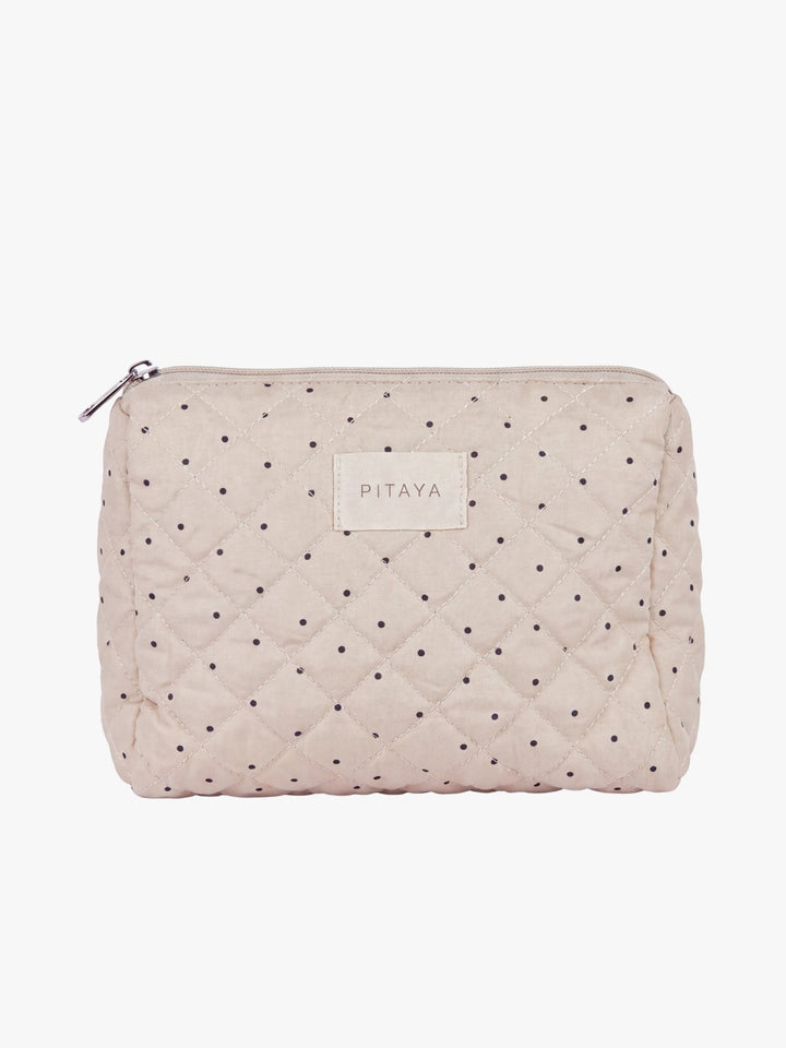 Medium Makeup Bag - Beige/Black Dots