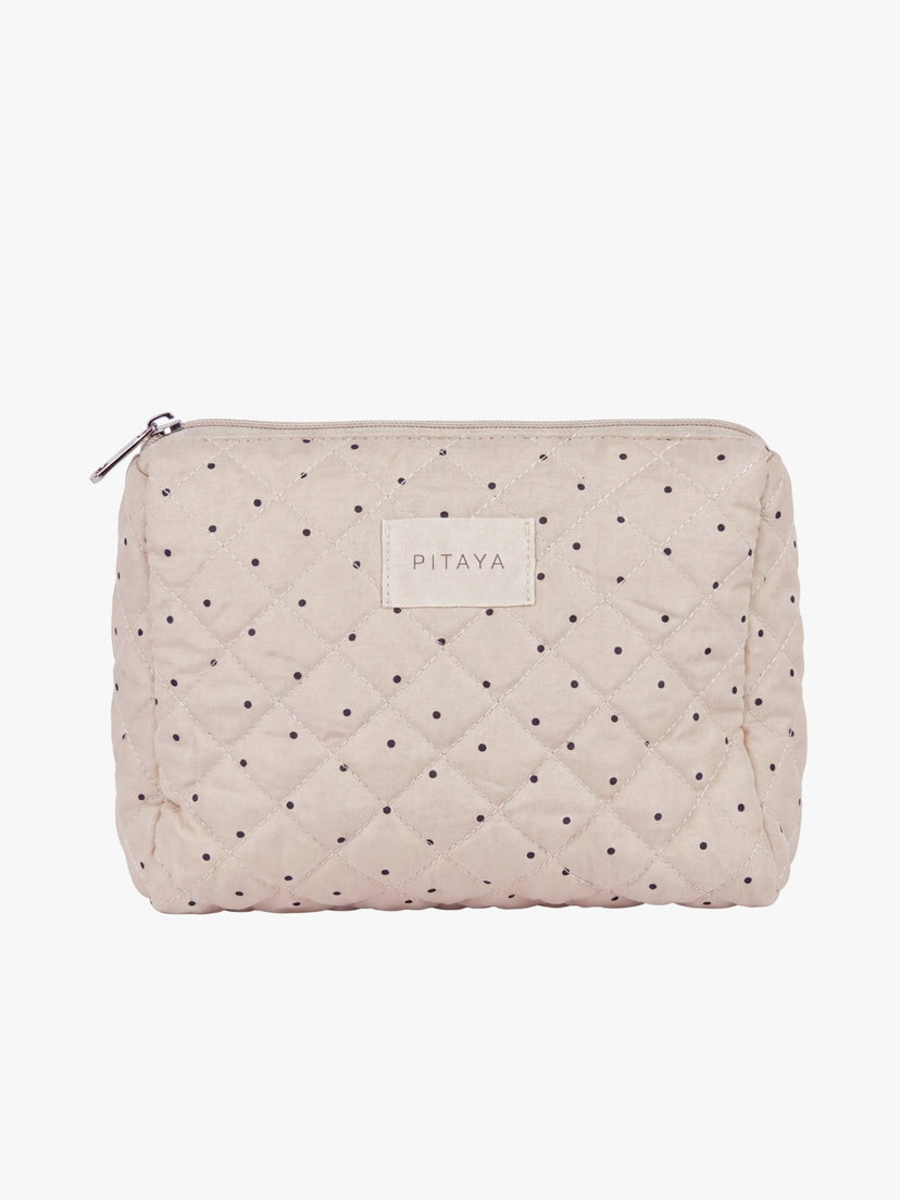 Medium Makeup Bag - Beige/Black Dots