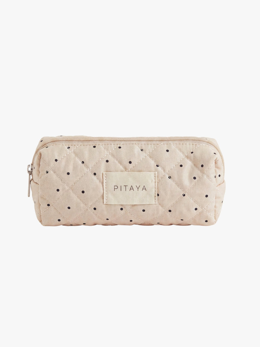 Small Makeup Bag - Beige/Black Dots
