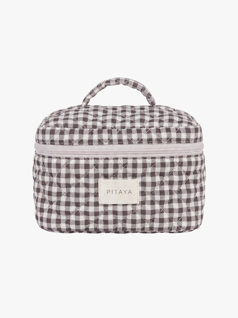 Large Makeup Bag - Espresso Brown Check