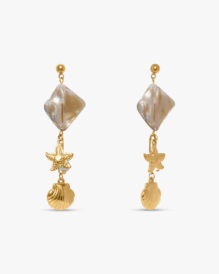 Rosa Long Shell Earrings - Beige