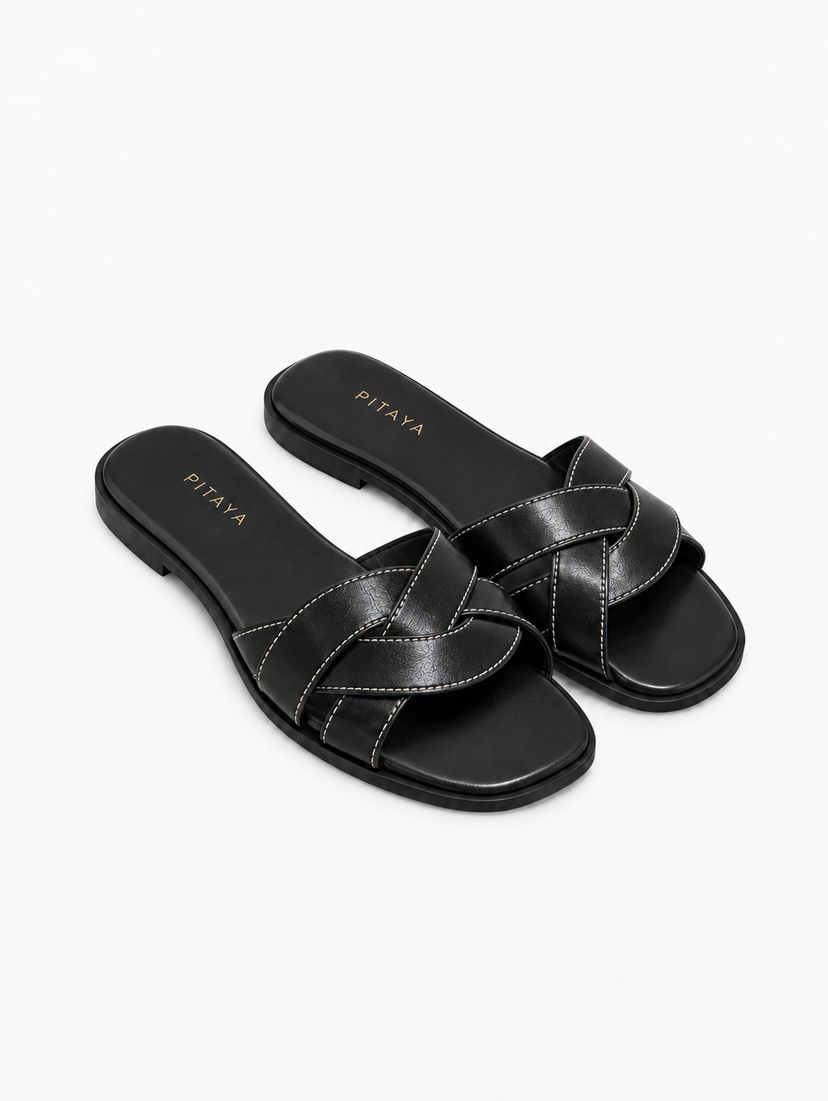 Trine Crossed Flats - Black