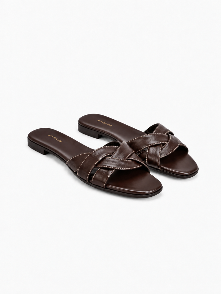 Trine Crossed Flats - Chocolate Brown